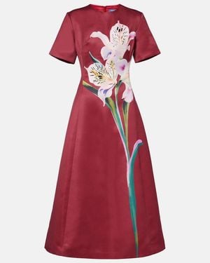 LEO LIN Caroline Floral Satin Midi Dress - Red