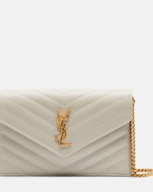 Saint Laurent Cassandre Envelope Leather Wallet On Chain - Natural