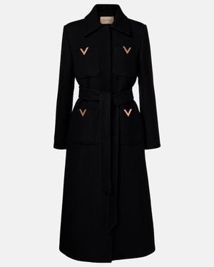 Valentino Vgold Belted Wool And Silk Coat - Black