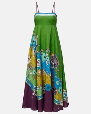ALÉMAIS Nanci Printed Linen Midi Dress - Green