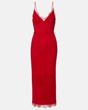 Alex Perry Midikleid Aus Veloursleder Und Spitze - Rot