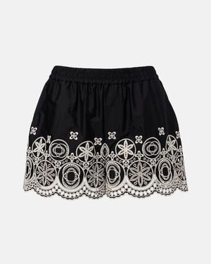 La DoubleJ Pull-Up Embroidered Cotton Shorts - Black
