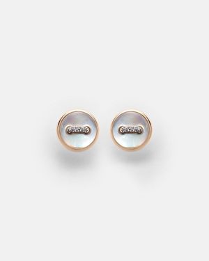 Pomellato Pendientes Pom Pom Dot De Oro Rosa De 18 Ct Con Nacar Y Diamantes - Blanco