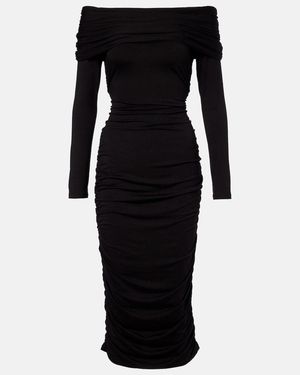 Veronica Beard Tinette Ruched Off-Shoulder Midi Dress - Black