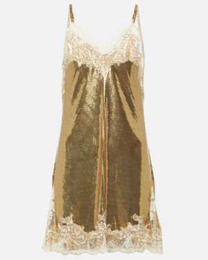 Rabanne Lace-Trimmed Chainmail Slip Dress - Natural