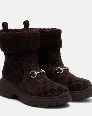 Gucci Ankle Boots Horsebit Gg Aus Veloursleder - Schwarz