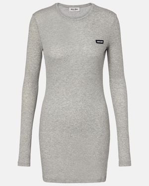 Miu Miu Cotton Jersey Minidress - Gray