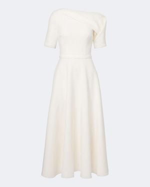 Safiyaa Bridal Melinda Belted Crepe Midi Dress - White