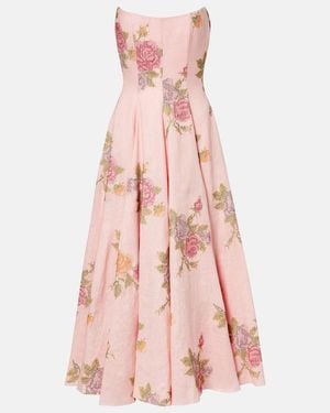 Markarian Floral Linen Corset Dress - Pink