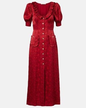 Alessandra Rich Leopard-Print Silk Jacquard Midi Dress - Red