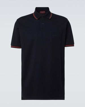 Gucci Polo De Algodón Elástico Con Bordado, Talla - Azul