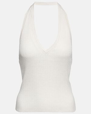Nili Lotan Ivey Ribbed-Knit Halterneck Silk Top - White
