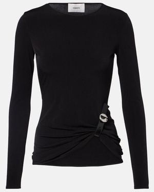 Coperni Gathered Leather-Trimmed Top - Black