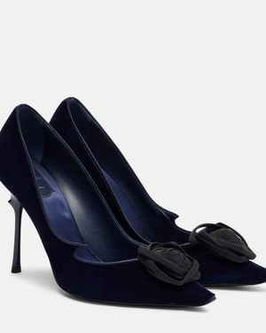 Roger Vivier Rose Vivier 100 Floral-Applique Velvet Pumps - Blue