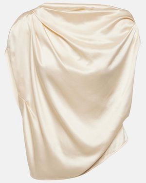 The Sei Draped Silk Satin Top - Natural