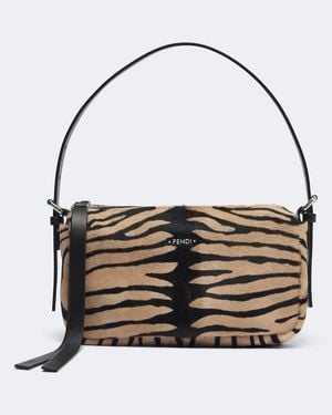 Fendi Schultertasche Aus Kalbshaar Mit Leder - Schwarz