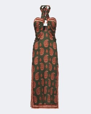 Johanna Ortiz Printed Halterneck Linen Midi Dress - Brown