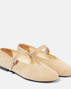 The Row Suede Mary Jane Flats - Natural