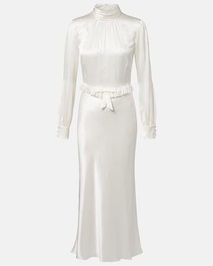 Alessandra Rich Bow-Detail Ruffled Silk Satin Midi Dress - White