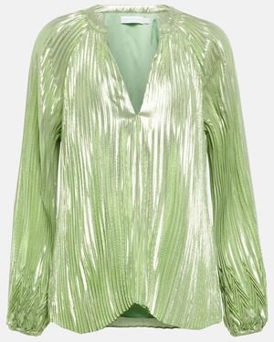 Jonathan Simkhai Char Plisse Silk-Blend Blouse - Green