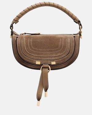 Chloé Schultertasche Marcie Mini Aus Veloursleder - Braun