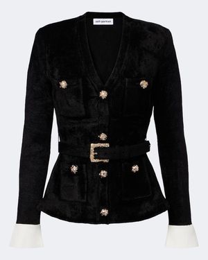 Self-Portrait Veste En Chenille A Ornements - Noir