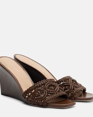 Veronica Beard Ellen Macrame Leather Wedge Mules - Brown