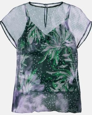 Dries Van Noten Printed Silk Organza Top - Blue