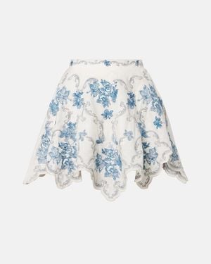 Agua Bendita Retrato Embroidered Linen Miniskirt - Blue