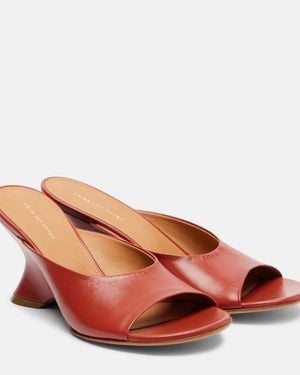 Dries Van Noten 75 Leather Wedge Mules - Red