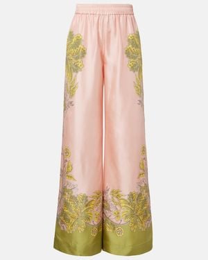 La DoubleJ Floral Silk Twill Palazzo Pants - Pink