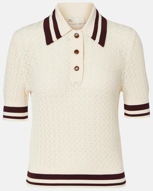 Tory Burch Cotton Pointelle Polo Shirt - Natural