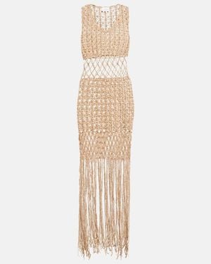 Anna Kosturova Fringe-Trimmed Crochet Midi Dress - Natural