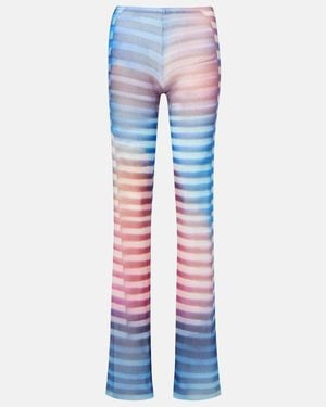 Jean Paul Gaultier Printed Striped Mesh Flared Trousers - Blue