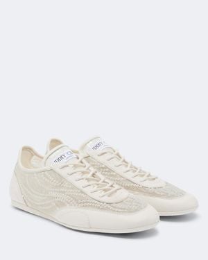 Jimmy Choo Sunny Suede-Trimmed Embellished Sneakers - White