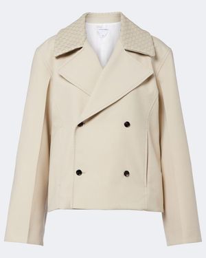 Bottega Veneta Intrecciato Striped Wool And Cotton Peacoat - Natural