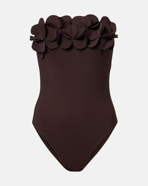 Karla Colletto Tess Floral-Applique Swimsuit - Brown