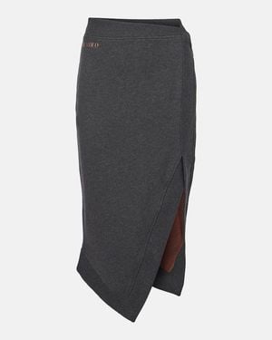 The Attico Asymmetrical Fleece Midi Skirt With Front Split - Black