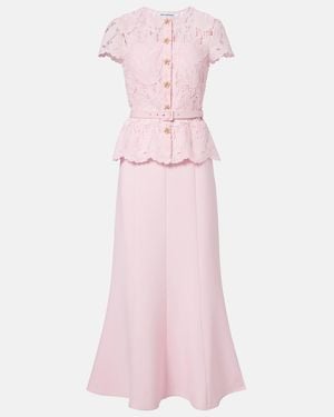 Self-Portrait Belted Lace And Crepe Midi Dress - Pink