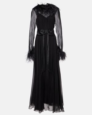Dolce & Gabbana Feather-Trimmed Silk Chiffon Gown - Black