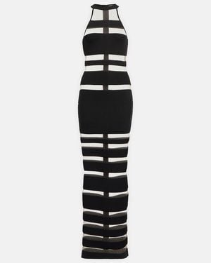 Balmain Halterneck Mesh-Paneled Gown - Black
