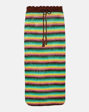 Anna Kosturova Striped Crochet Cotton Midi Skirt - Green