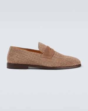 Brunello Cucinelli Woven Suede Penny Loafers - Brown