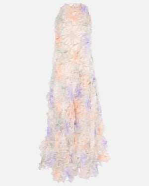SUSAN FANG Air-Whirl Floral-Applique Maxi Dress - Pink