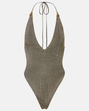 Roberto Cavalli Body De Lame Con Cuello Halter - Metálico