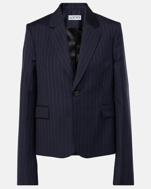 Loewe Pinstripe Wool Twill Suit Jacket - Blue