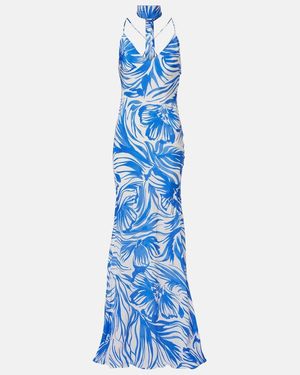 Alexandra Miro Isla Scarf-Detail Printed Gown - Blue