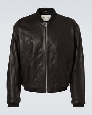 FRAME Leather Bomber Jacket - Black