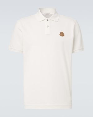 Moncler Leather-Trimmed Cotton Pique Polo Shirt - White