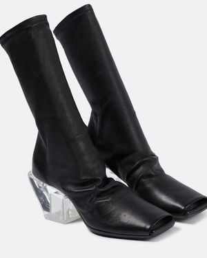 Rick Owens Square-Toe Leather Ankle Boots - Black